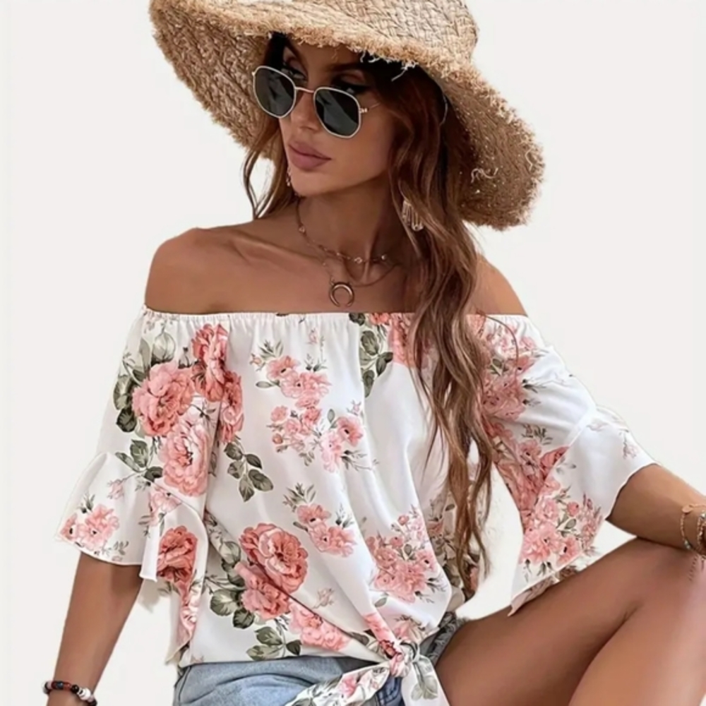 Off Shoulder, Large (8-10) Pink Floral, NWOT